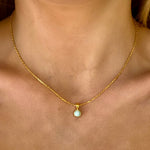 dainty round larimar pendant set in gold vermeil with gold vermeil chain