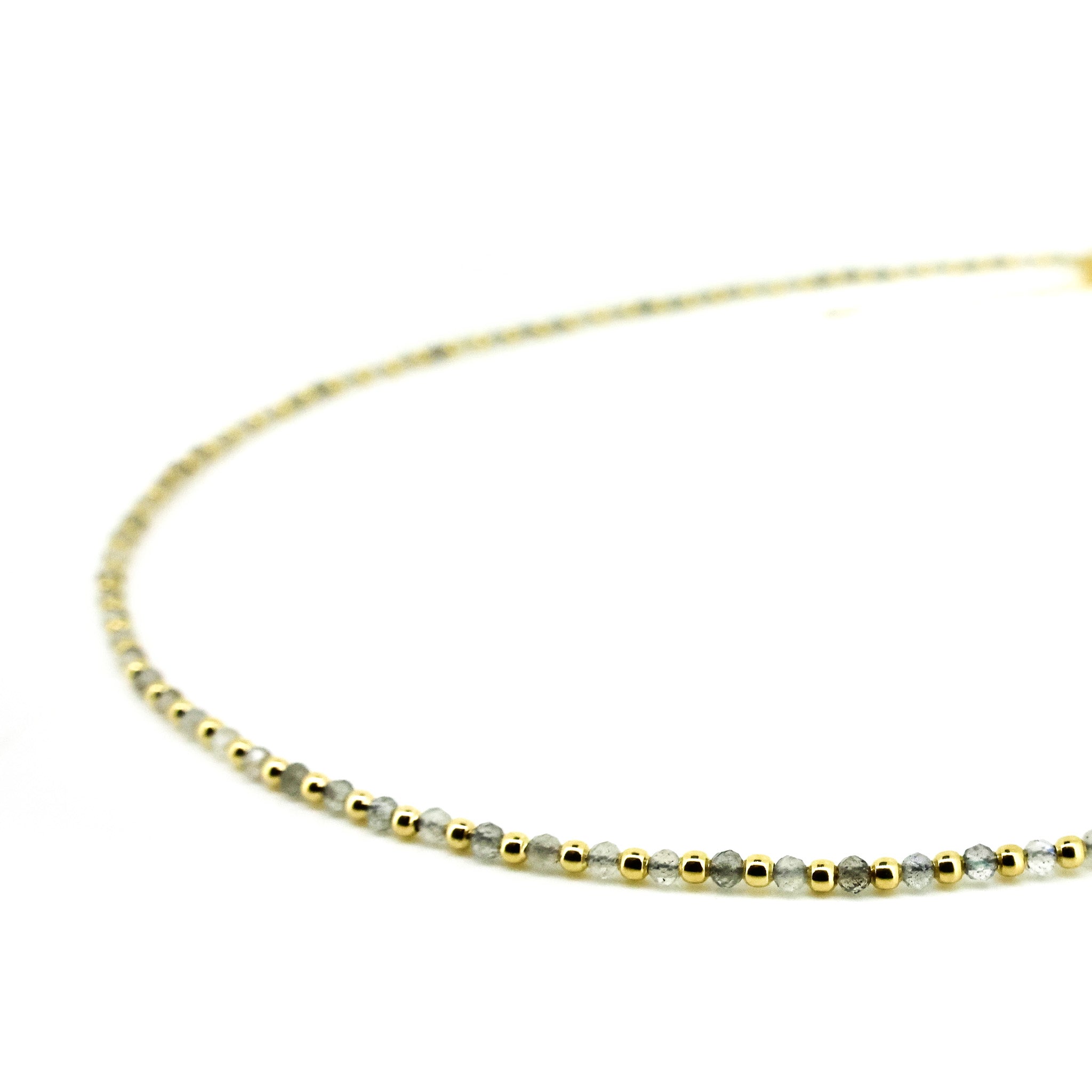 Gold beaded necklace with labradorite gemstones