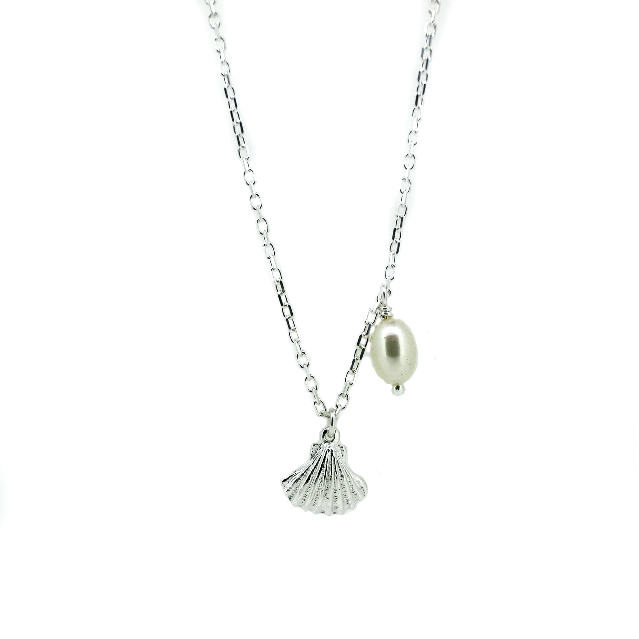 Dainty Shell Pearl Necklace Sterling Silver Ocean Jewellery