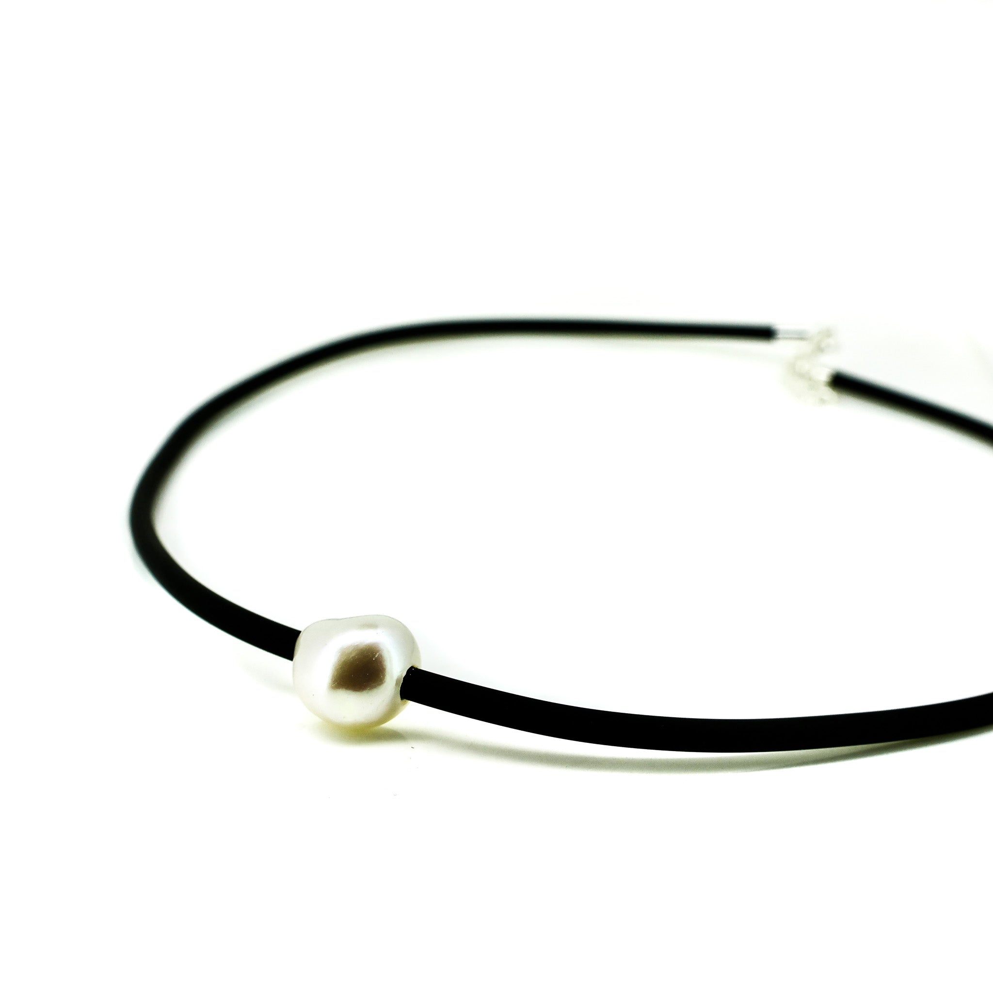 black neoprene necklace with freshwater keshi pearl