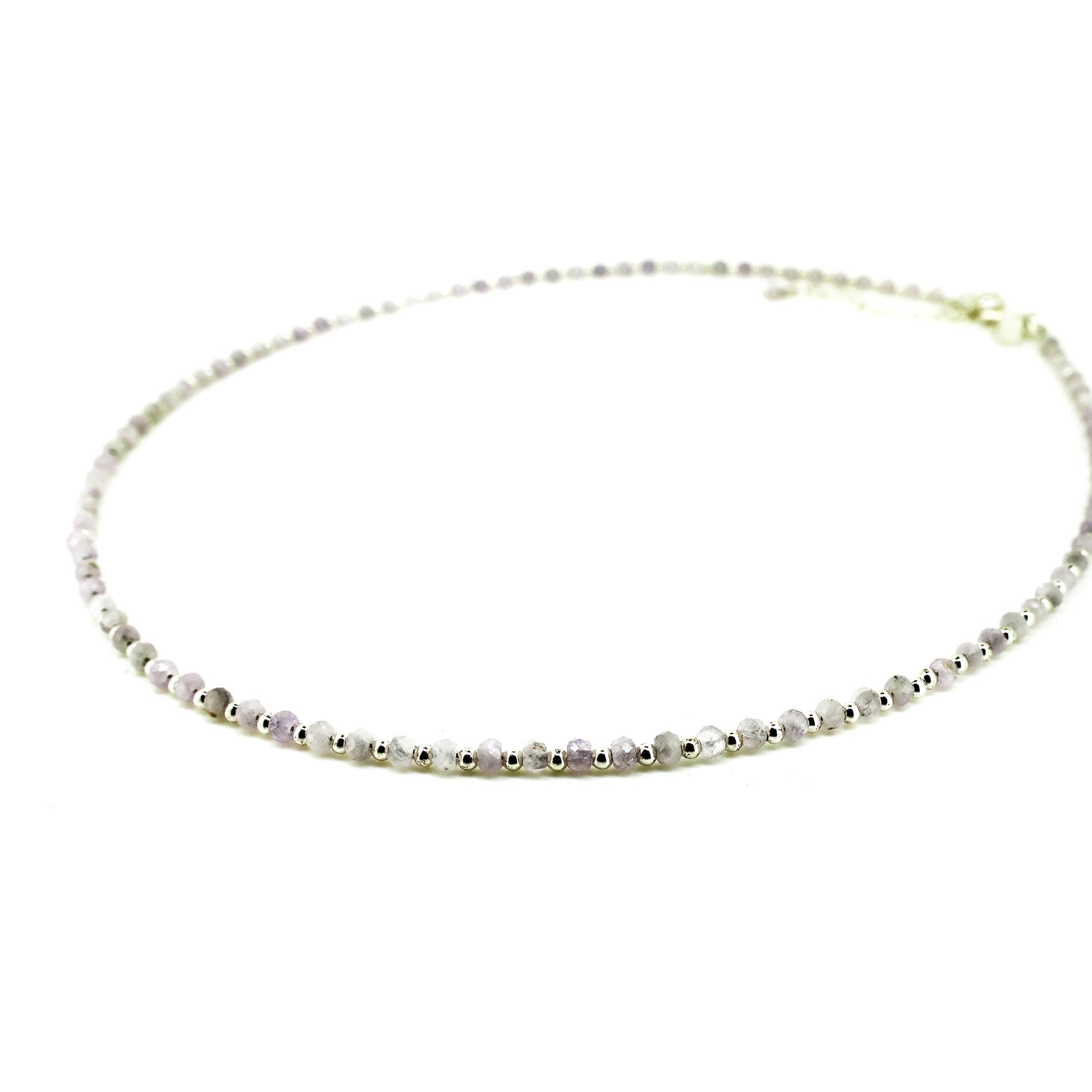 Oceanic Loops Lavender Necklace with Kunzite and Silver Beads
