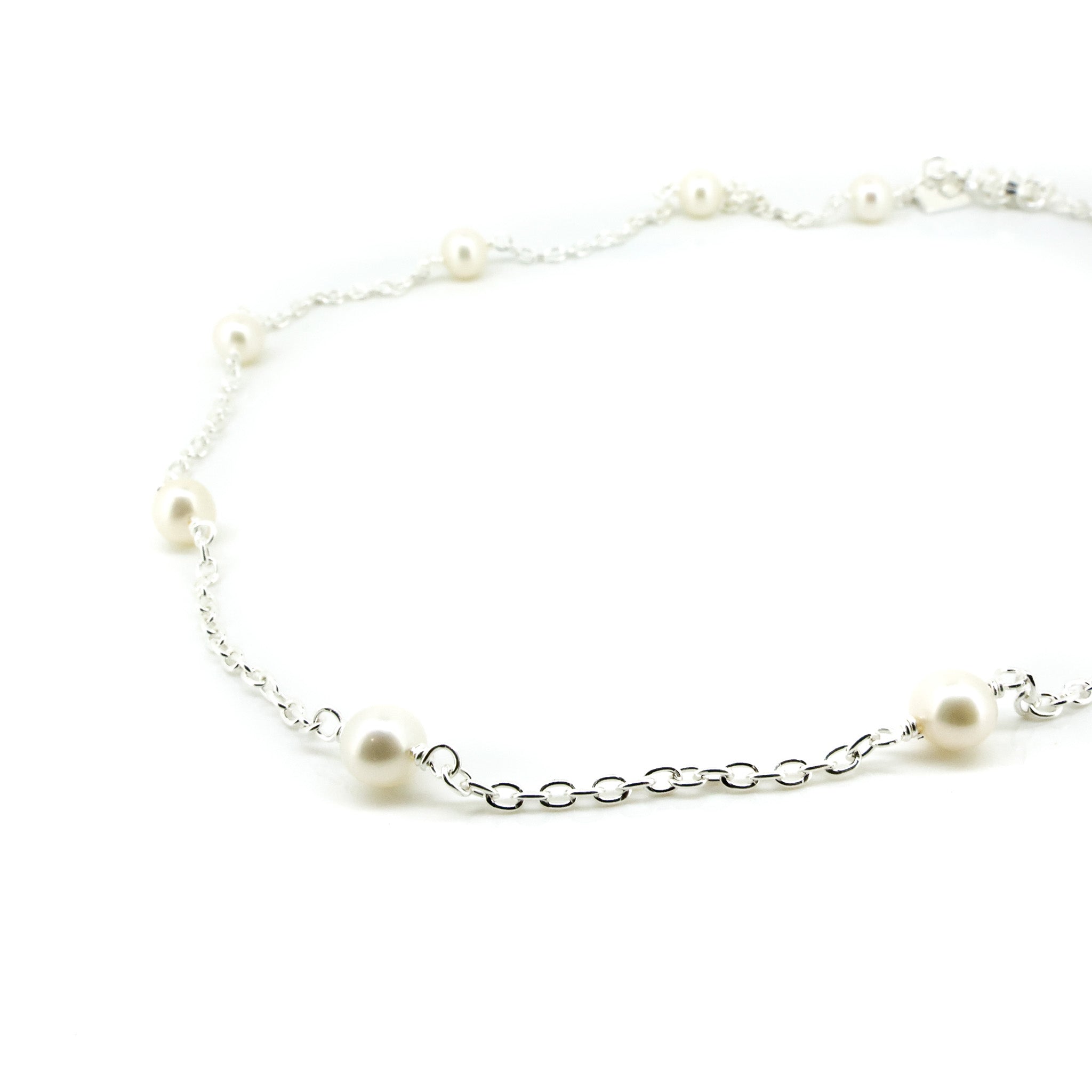 silver necklace with dainty freshwater pearls