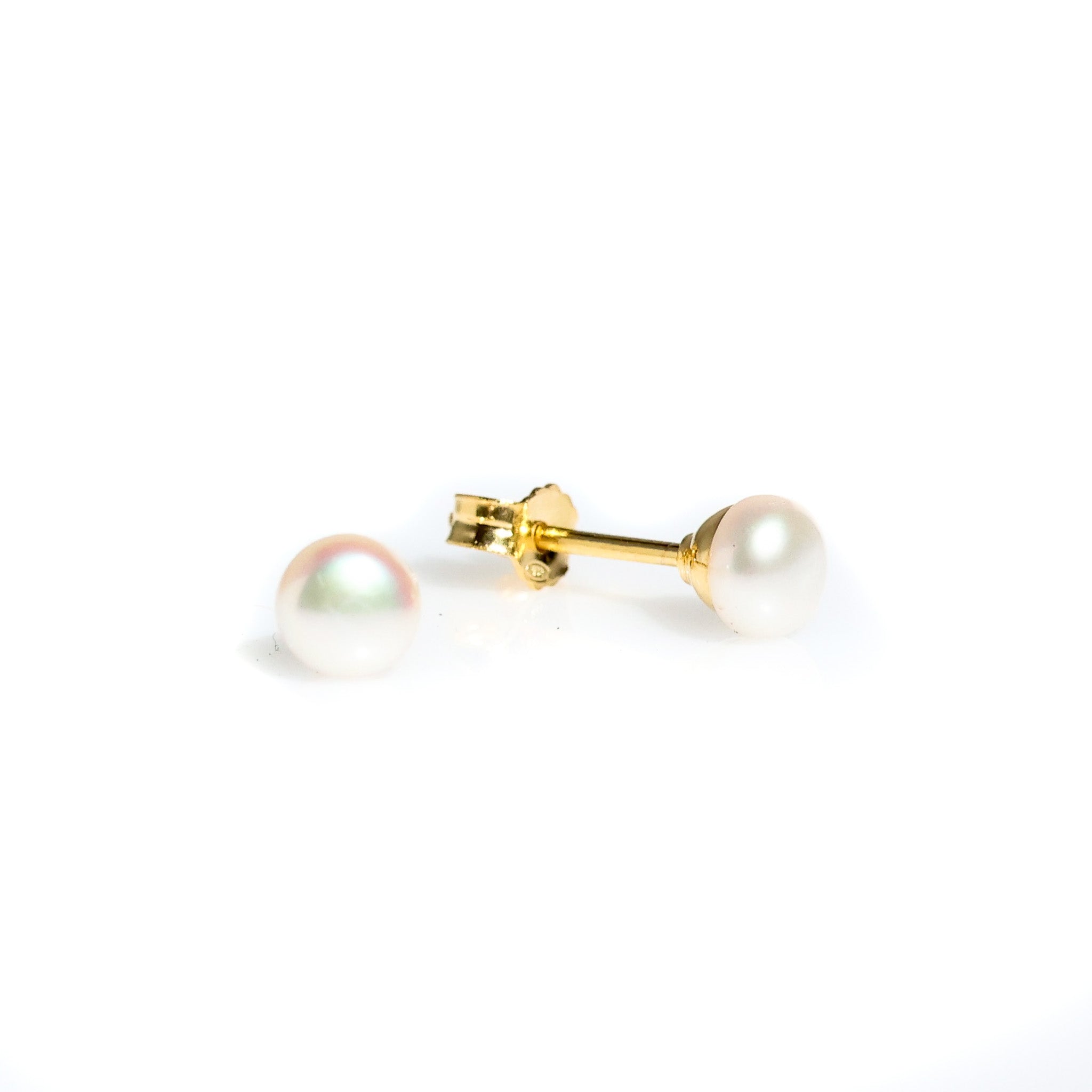 White Pearl Studs set in Gold vermeil 4mm Lush Designs Jewellery