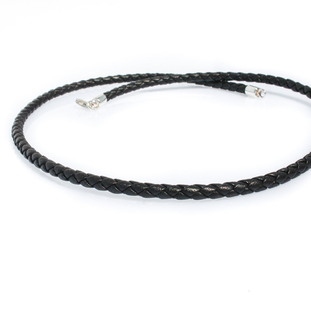 Black braided leather necklace clearance