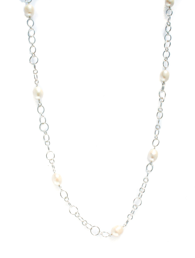 Long white sales pearl necklace