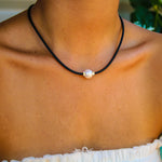 LARA PEARL SILVER DETAIL NEOPRENE NECKLACE