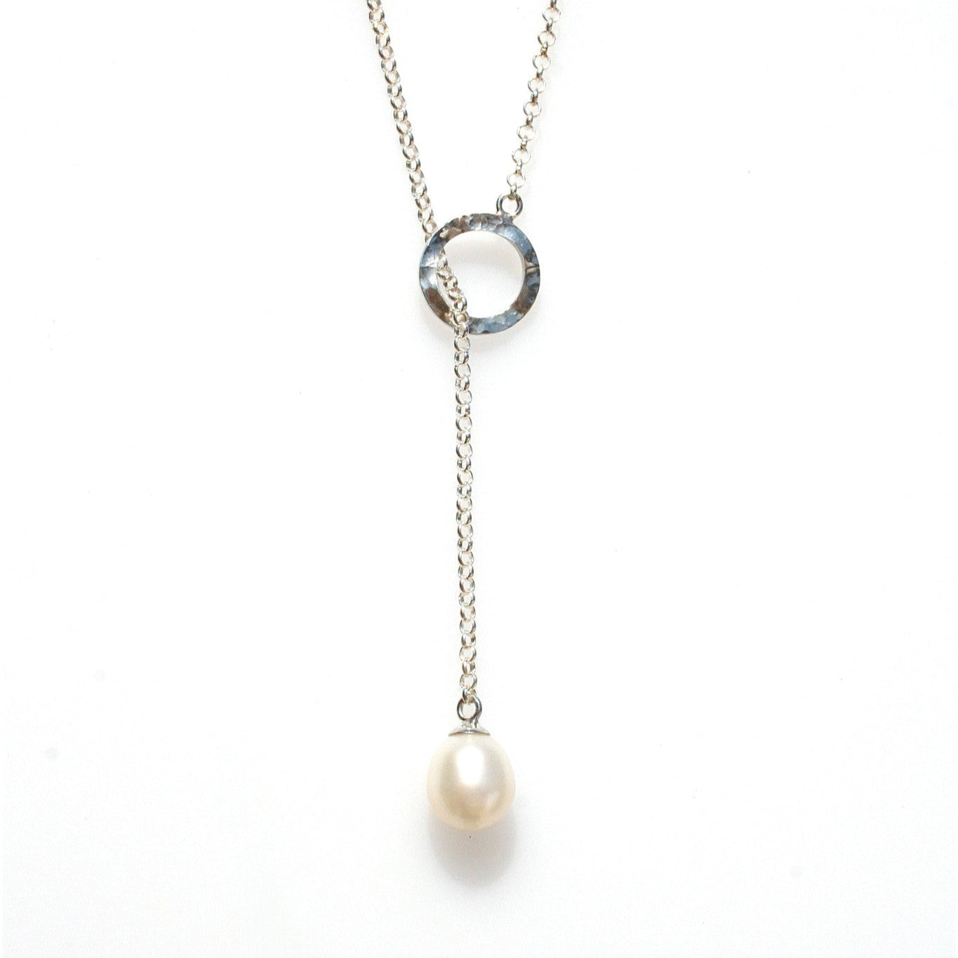 sterling silver lariat necklace with pearl
