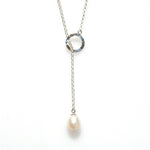 sterling silver lariat necklace with pearl