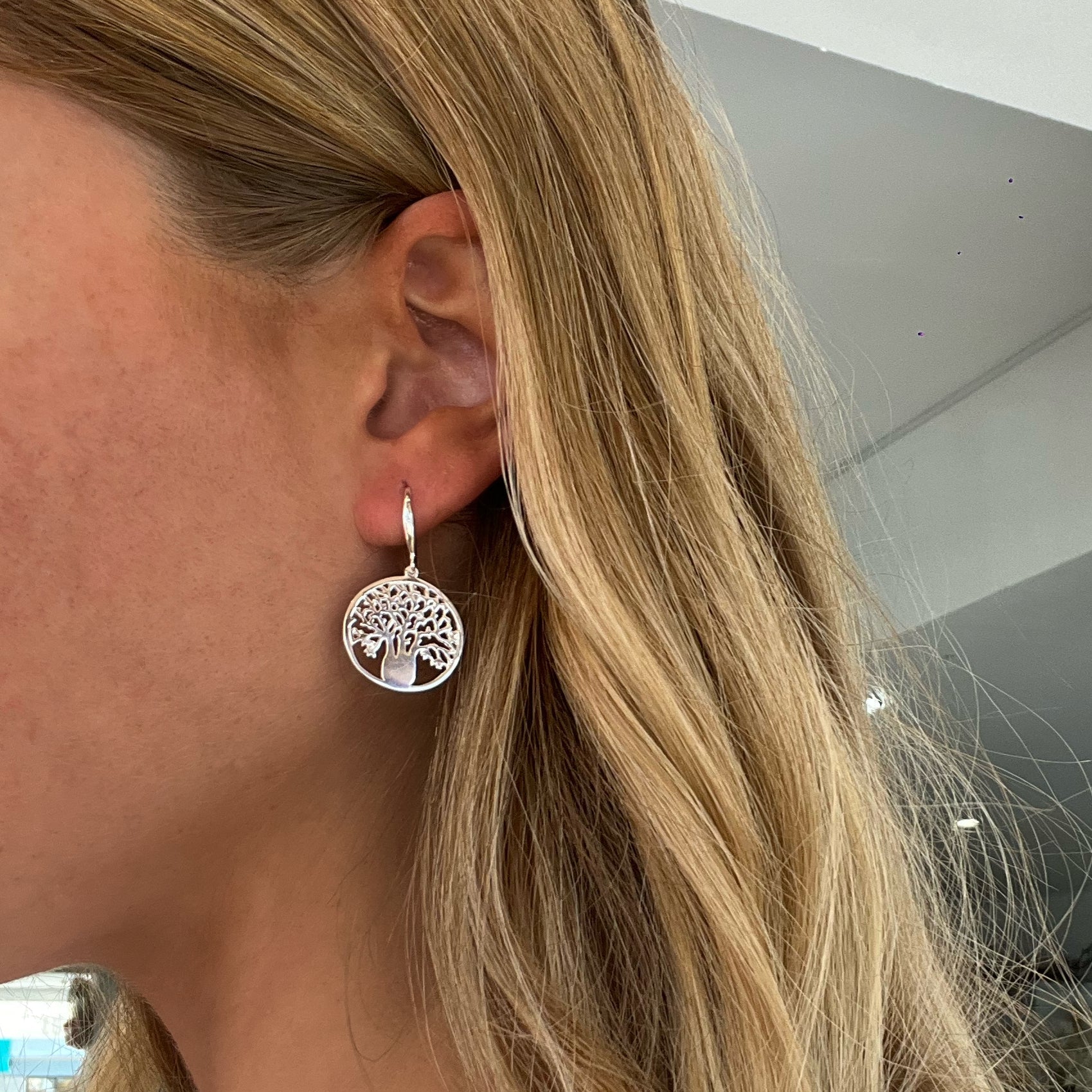 boab tree circle of life earrings silver