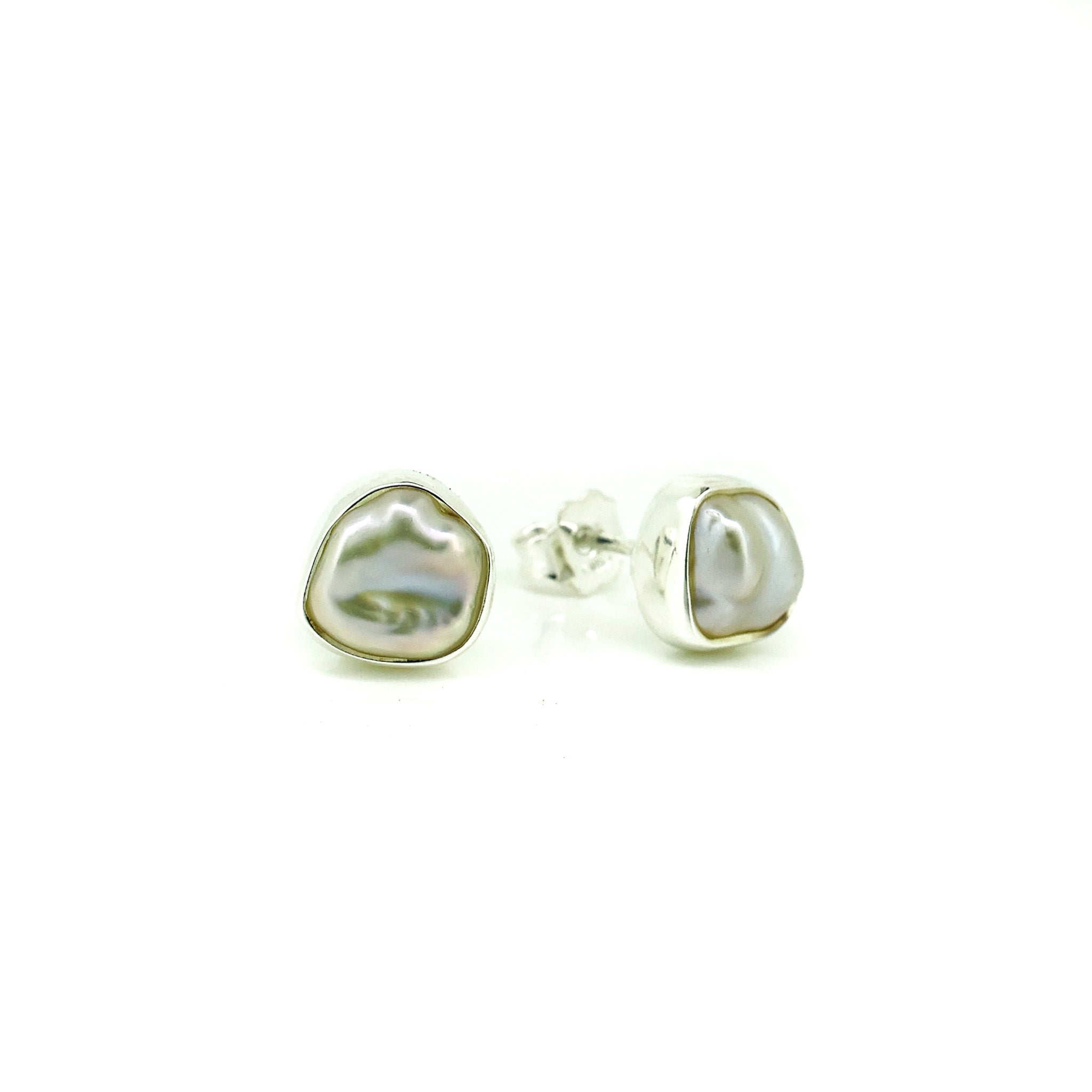 keshi pearl studs set in silver