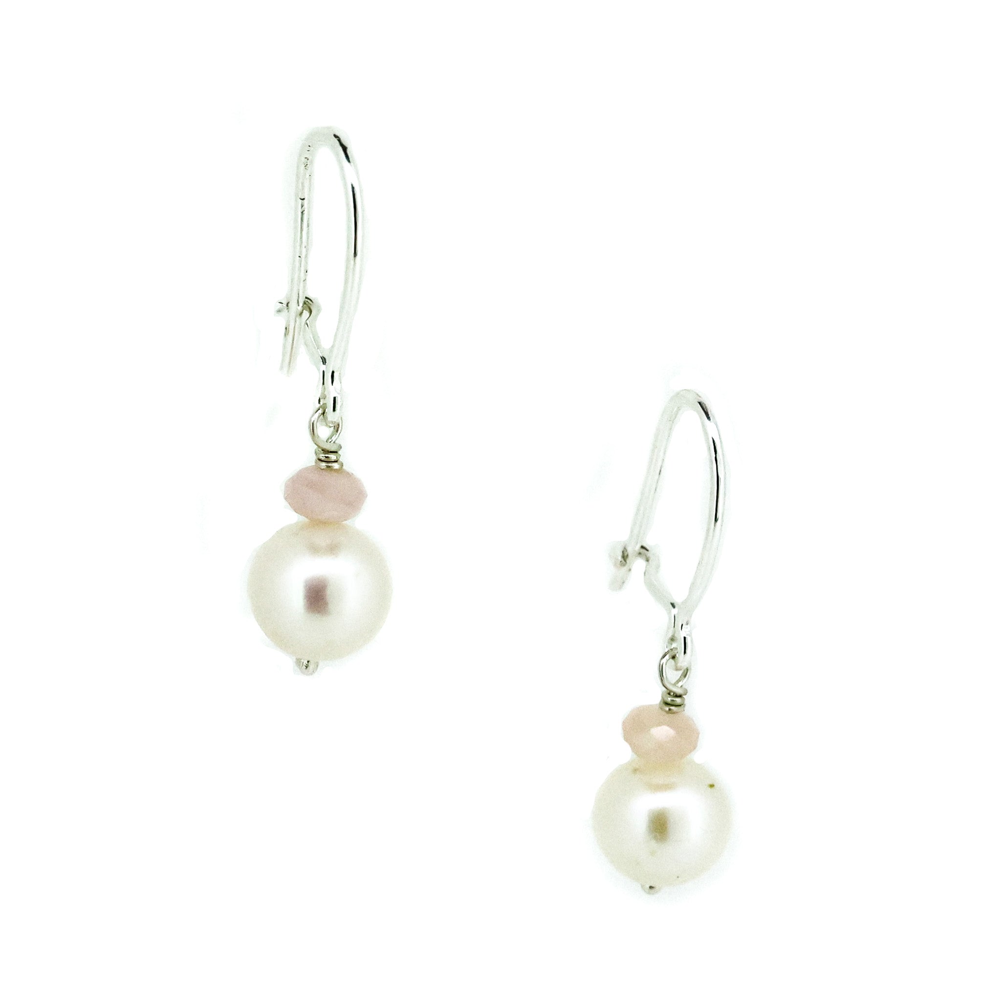 hook earrings with pearl and pink opals