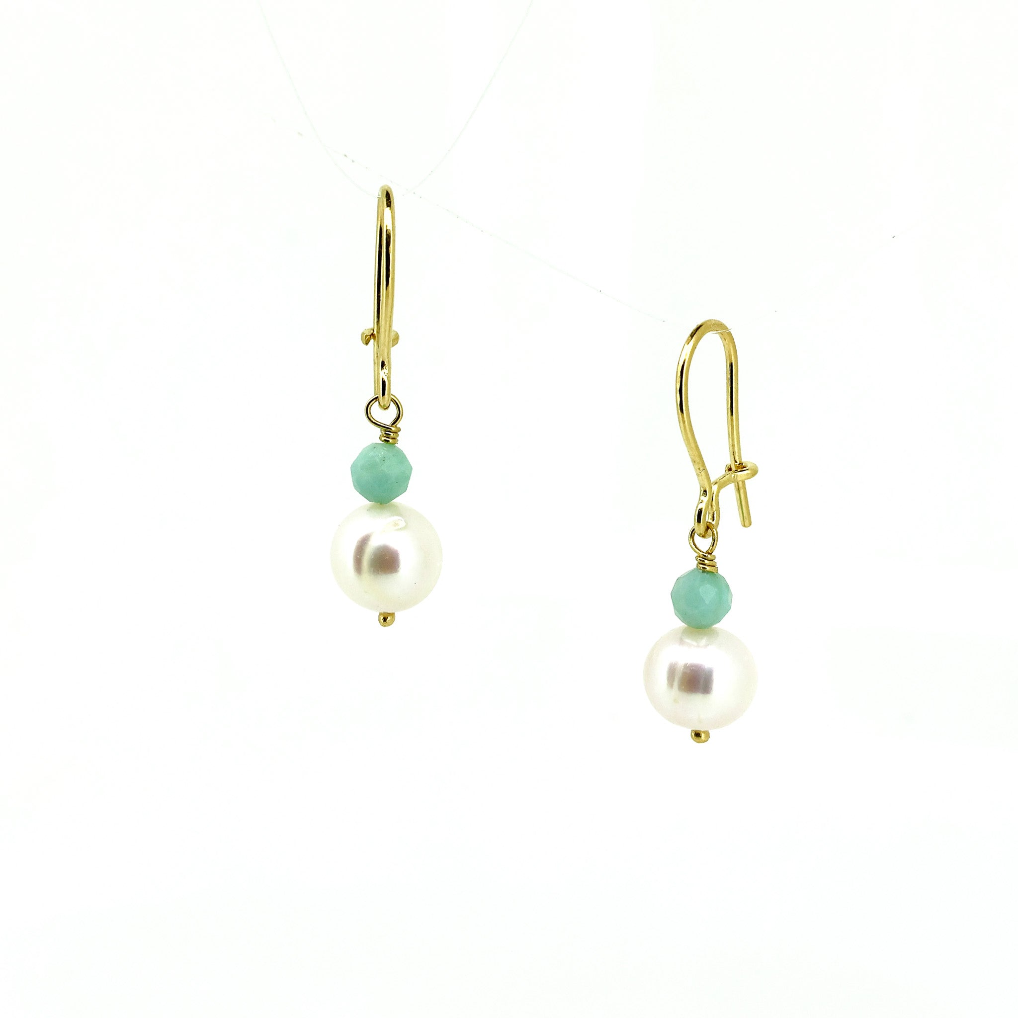 Festival pearl and larimar earrings in gold vermeil designed in Broome WA