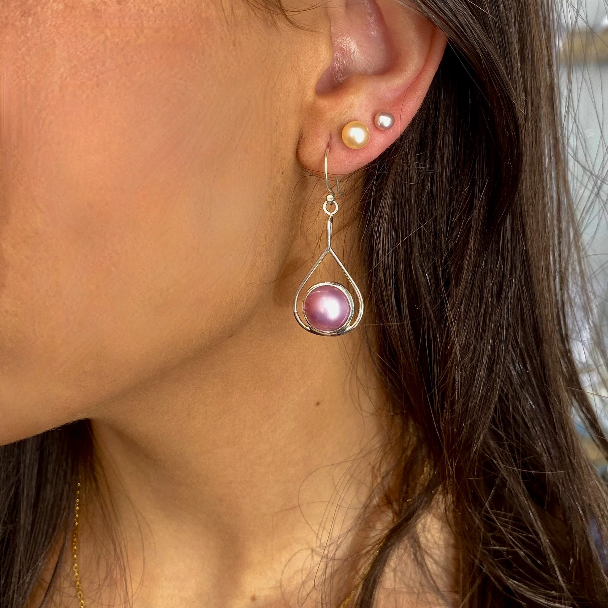 full moon pink mabe earrings