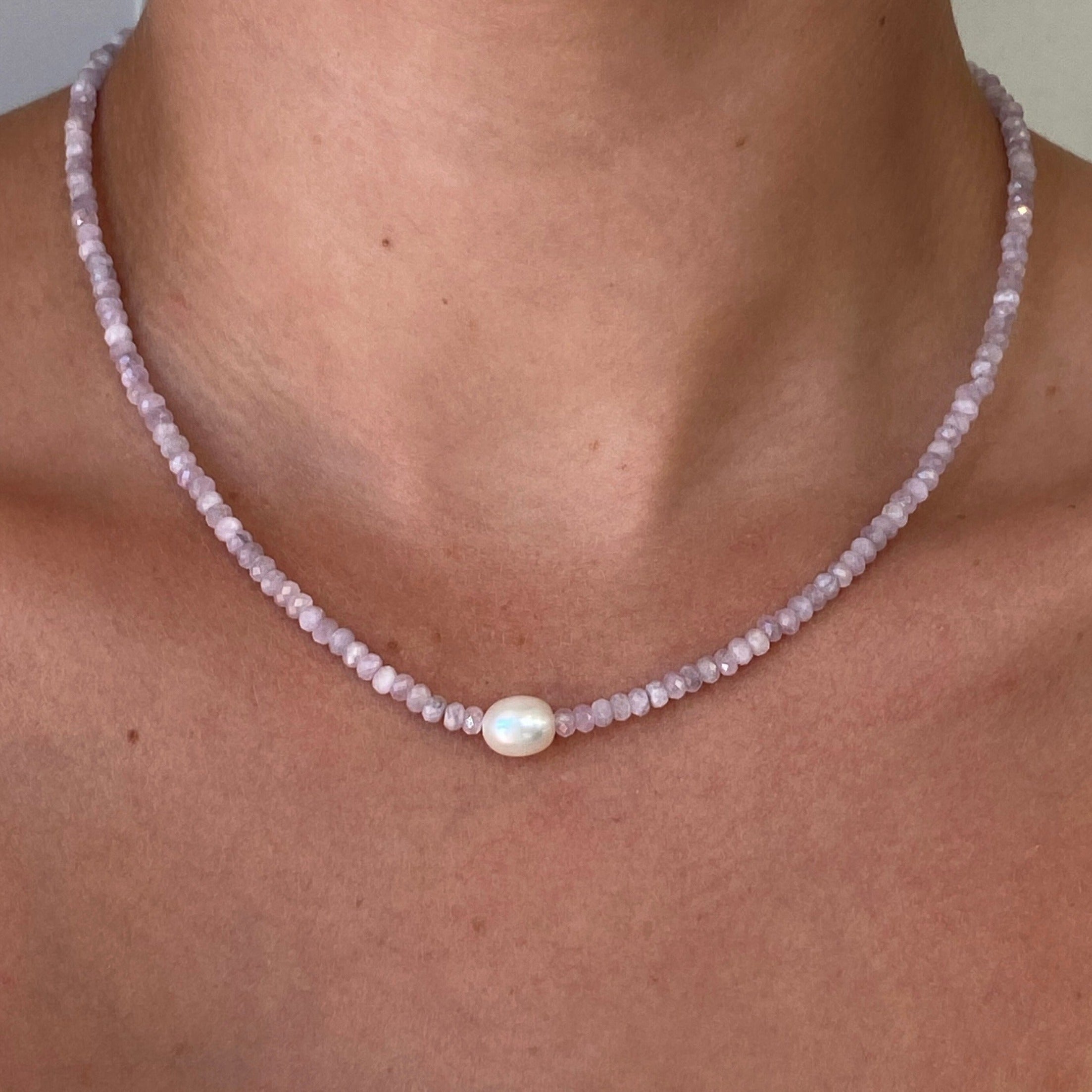 lavender love gemstone pearl necklace