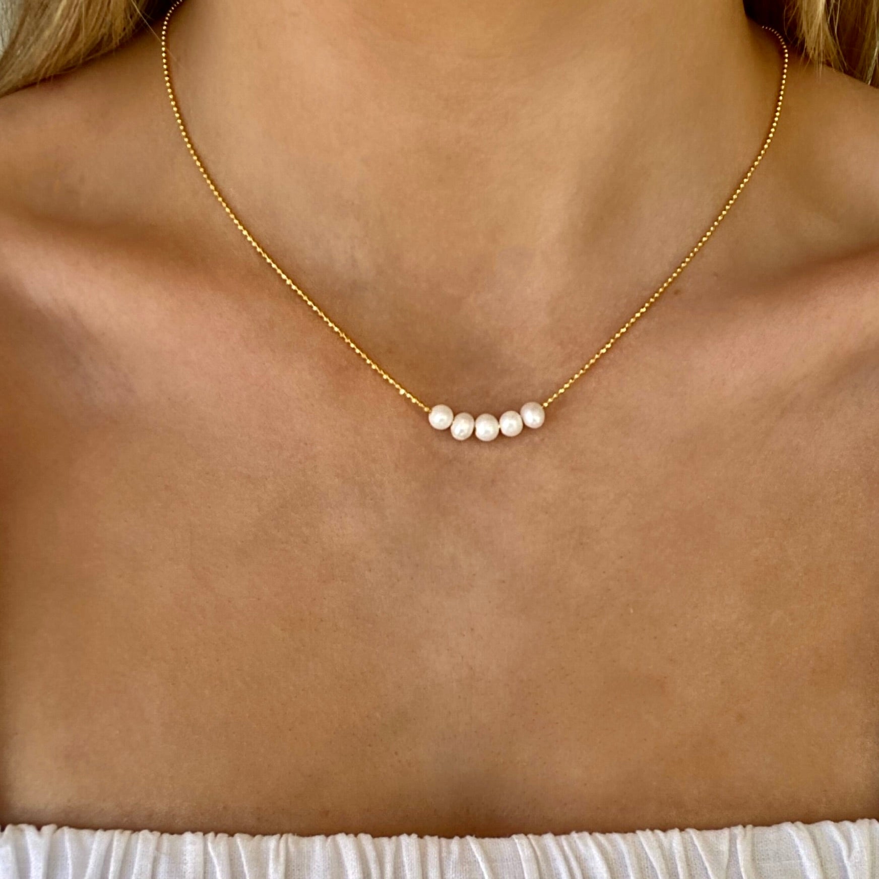 dainty gold pearl neckace