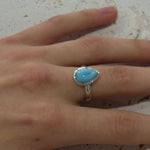 tear drop shaped larimar ring in silver