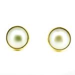 Beachy gold pearl stud earrings 15mm Mabe pearls
