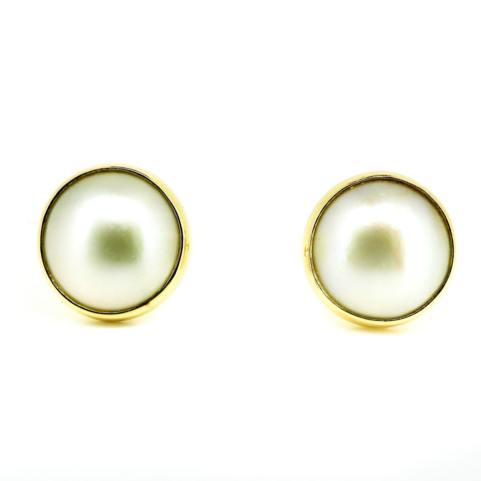 Beachy gold pearl stud earrings 15mm Mabe pearls