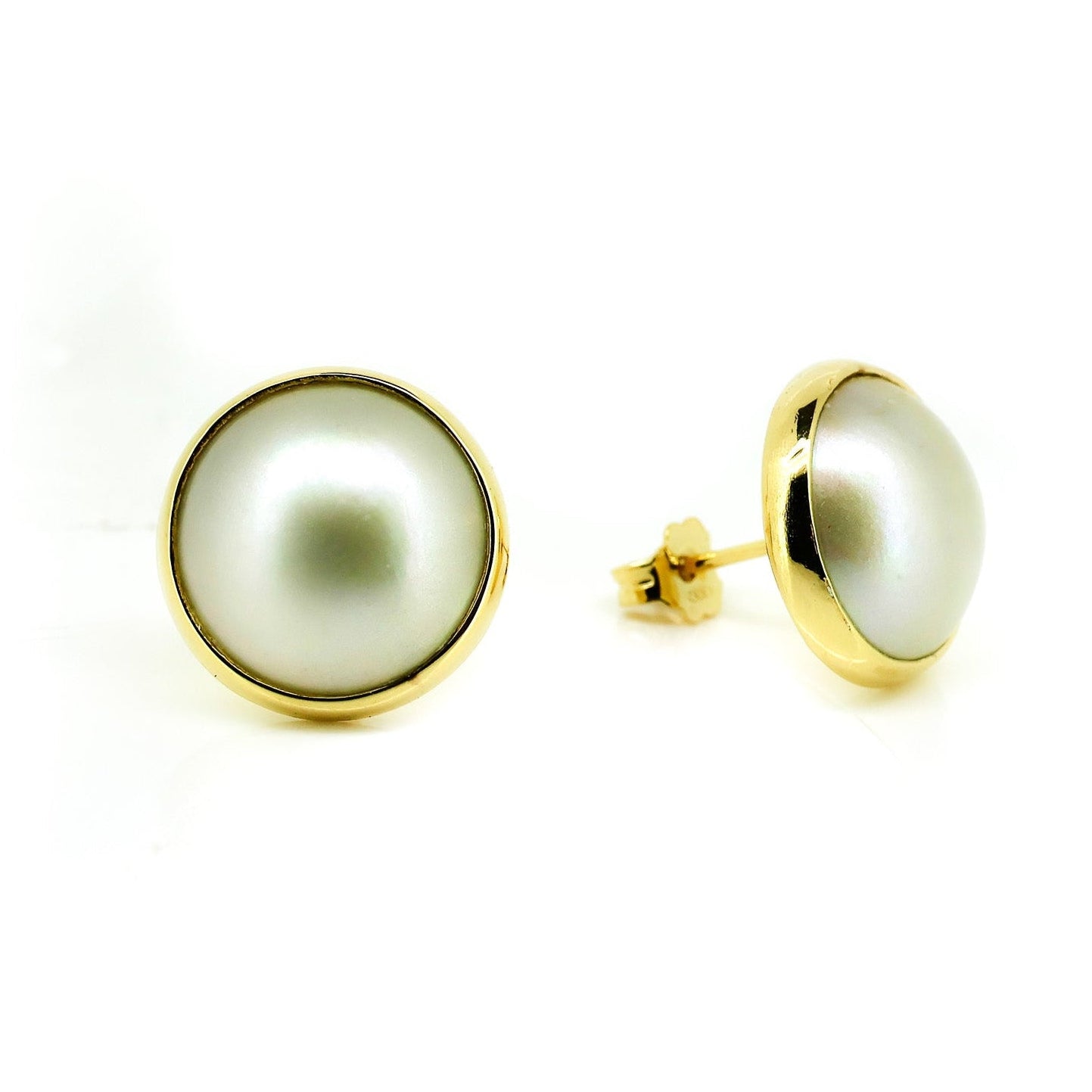 15mm Mabe pearl stud earrings gold vermeil coastal jewellery