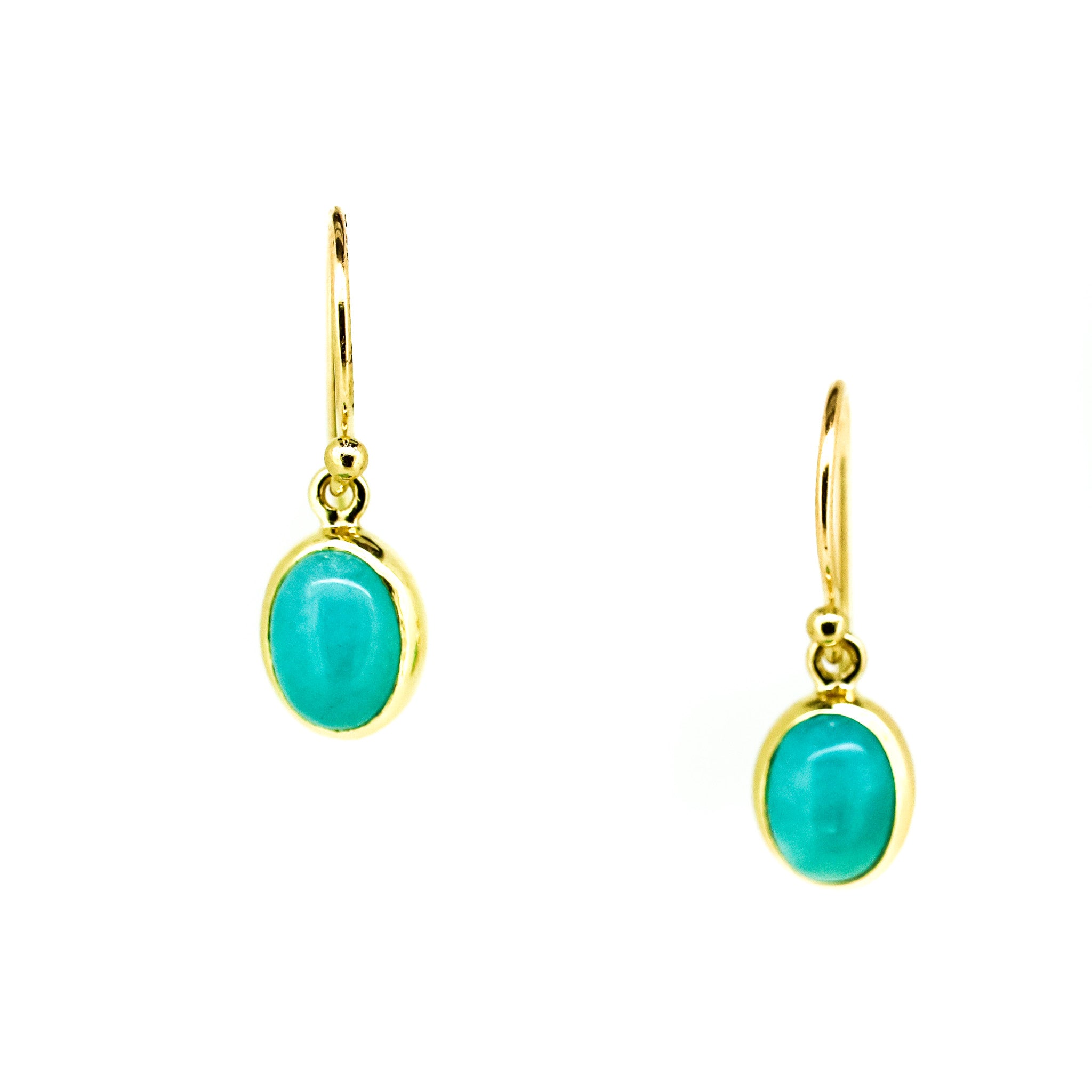 Oval amazonite hook earrings set in gold vermeil