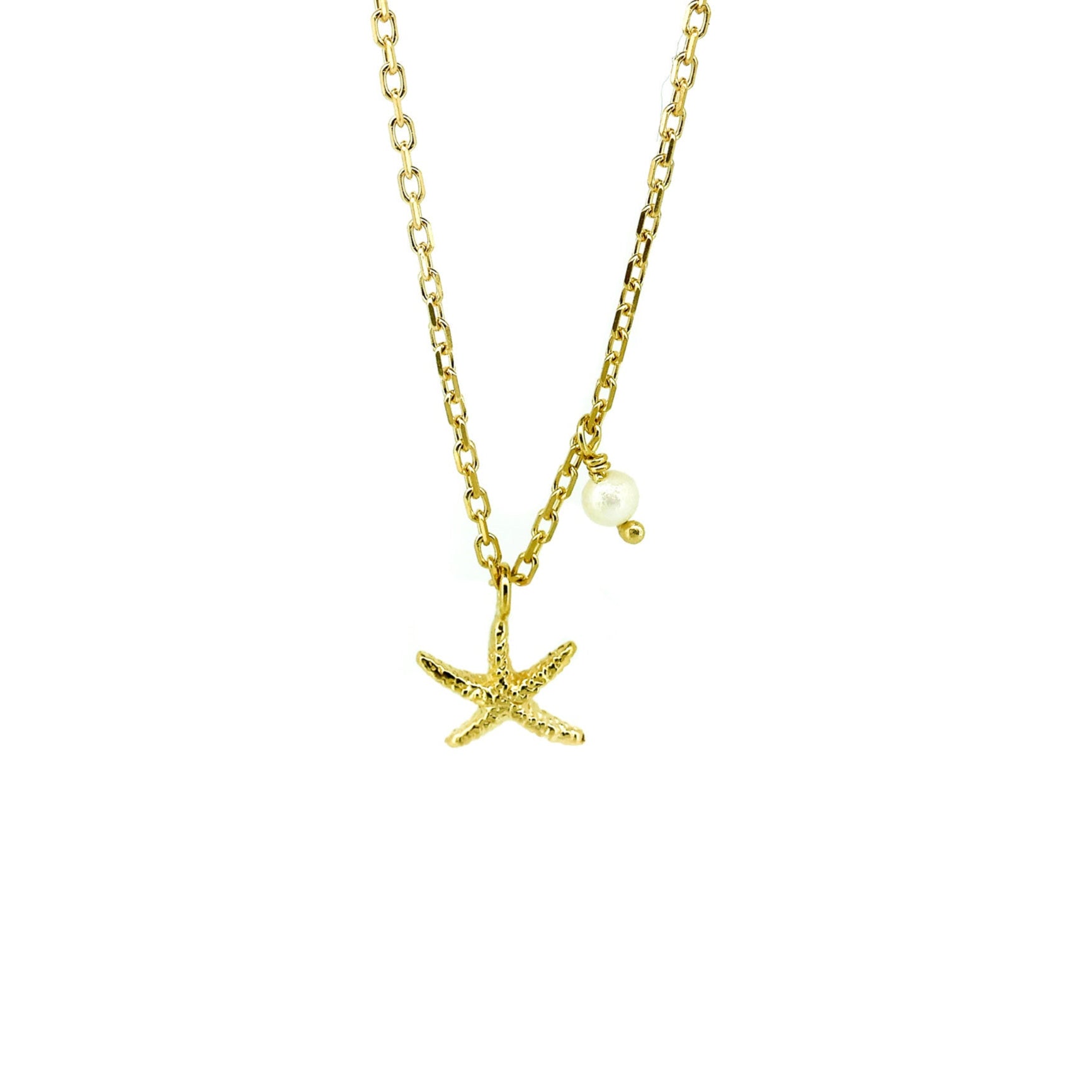 dainty gold starfish necklace with pearl