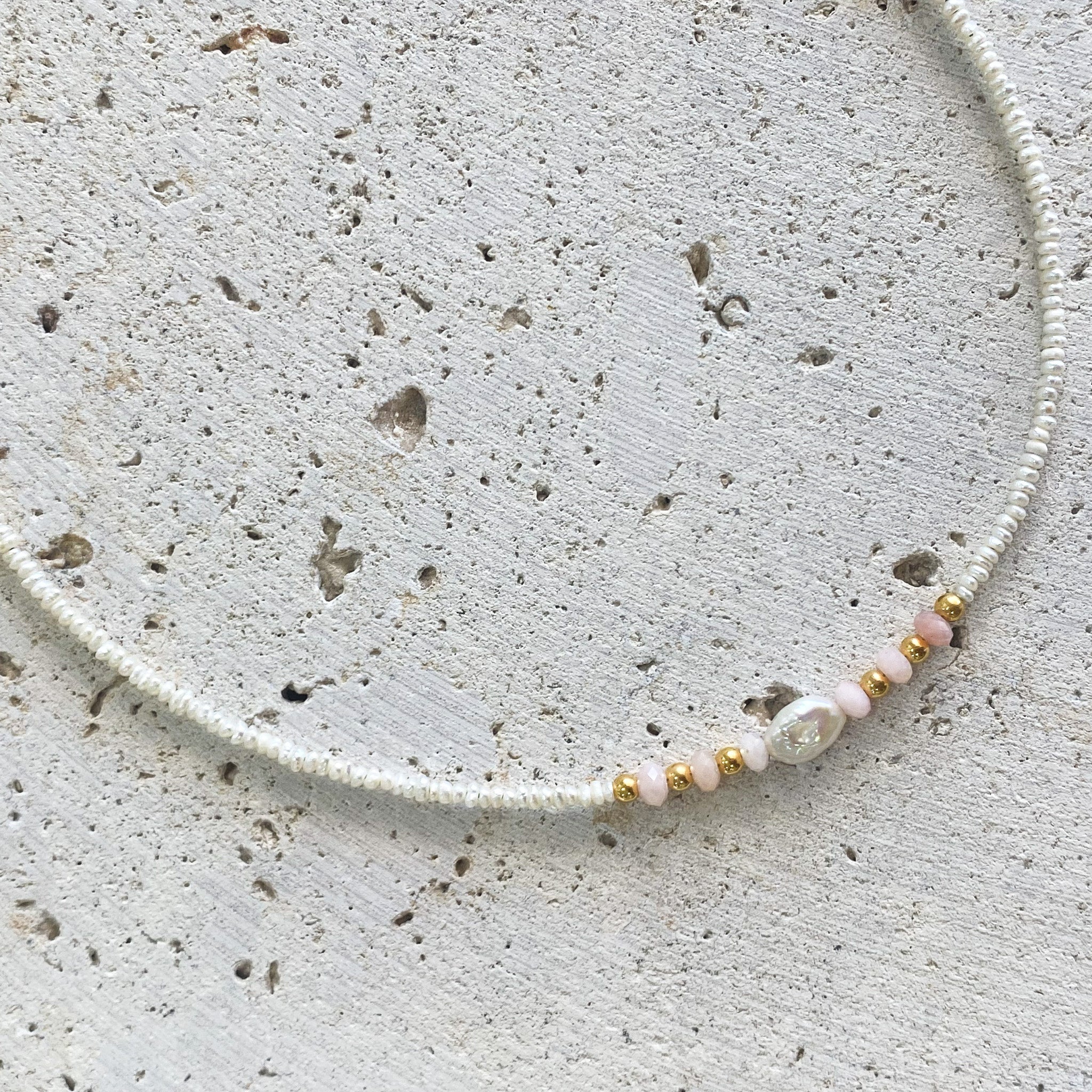 Sunkissed Pink Opal Pearl Necklace