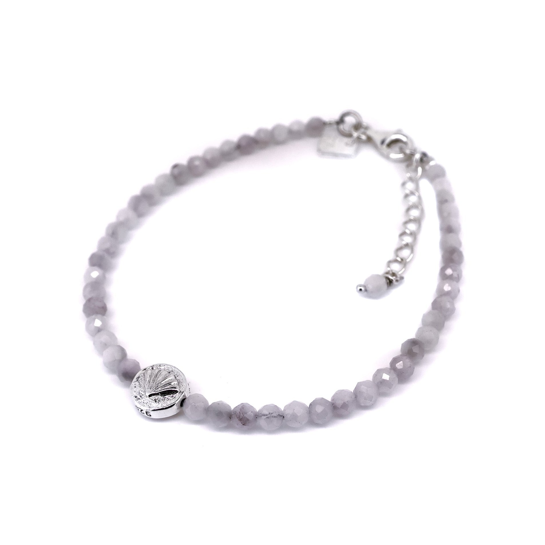 kunzite gemstone bracelet with silver shell charm