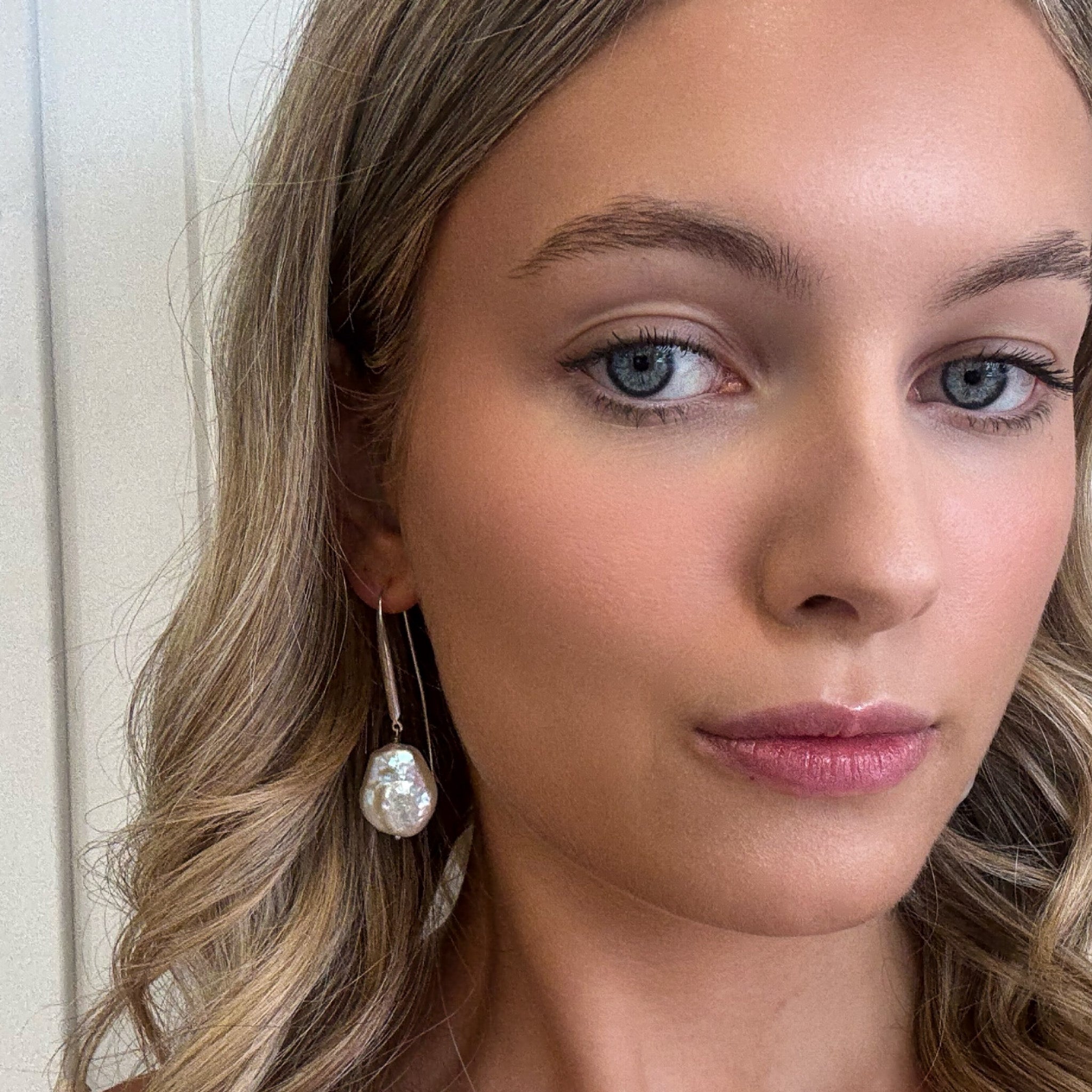 large baroque pearl drop earrings in silver