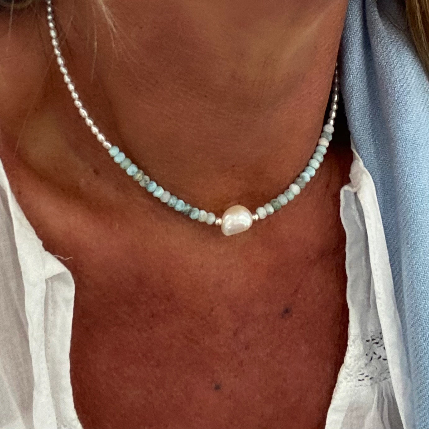 blue lagoon larimar pearl necklace