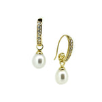 elegant gold earrings with pearl and cubic zirconias