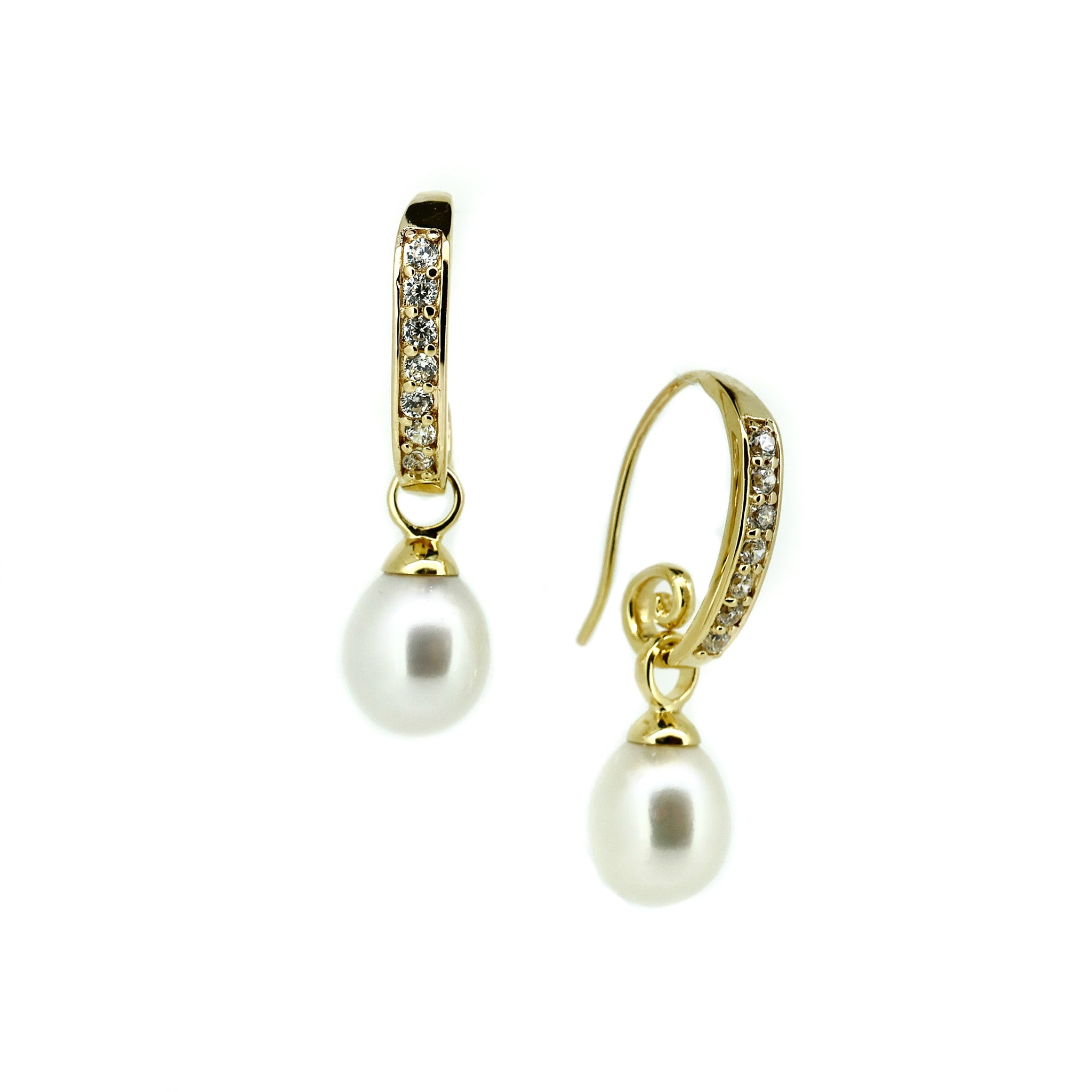 elegant gold earrings with pearl and cubic zirconias
