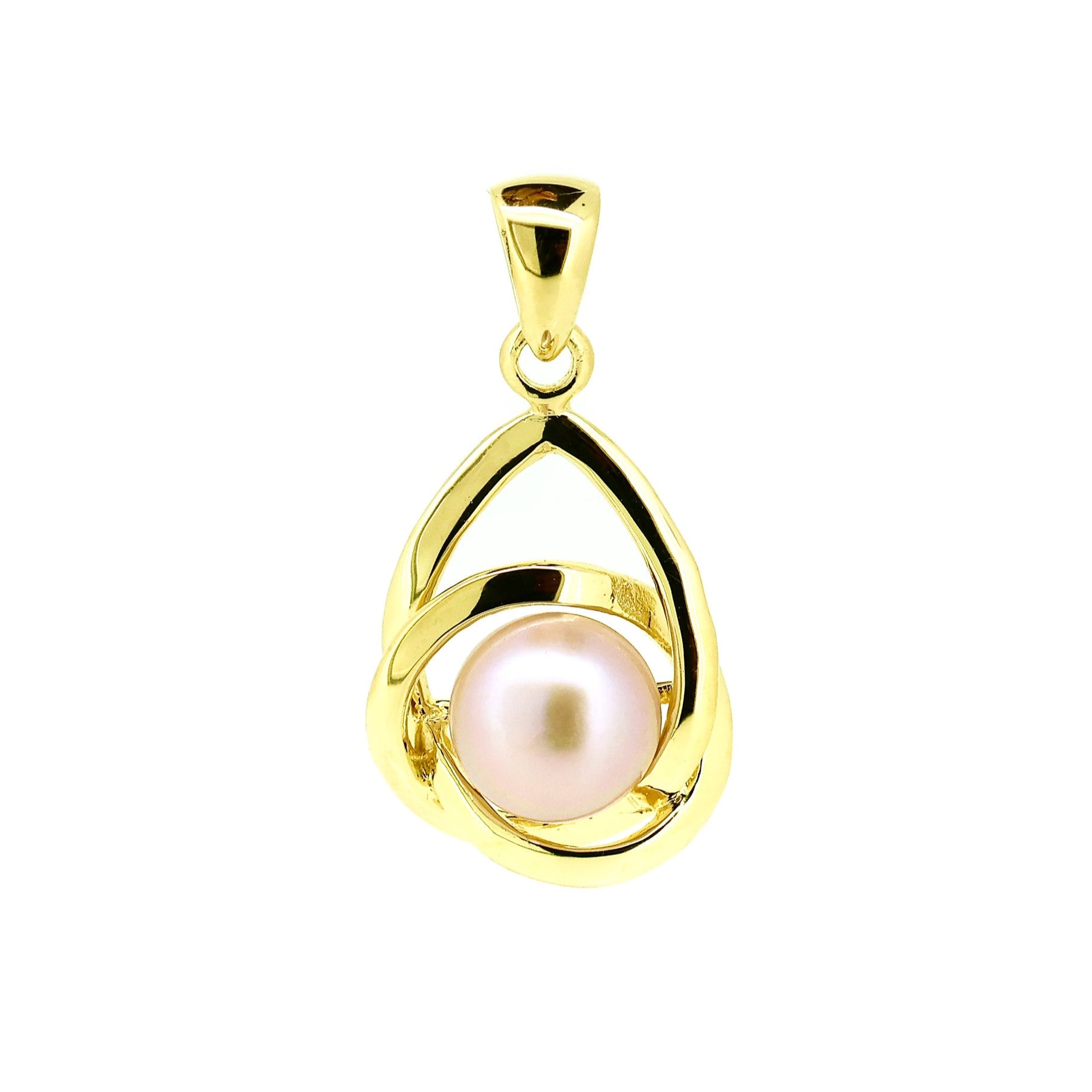 Gold pendant with a central pink pearl