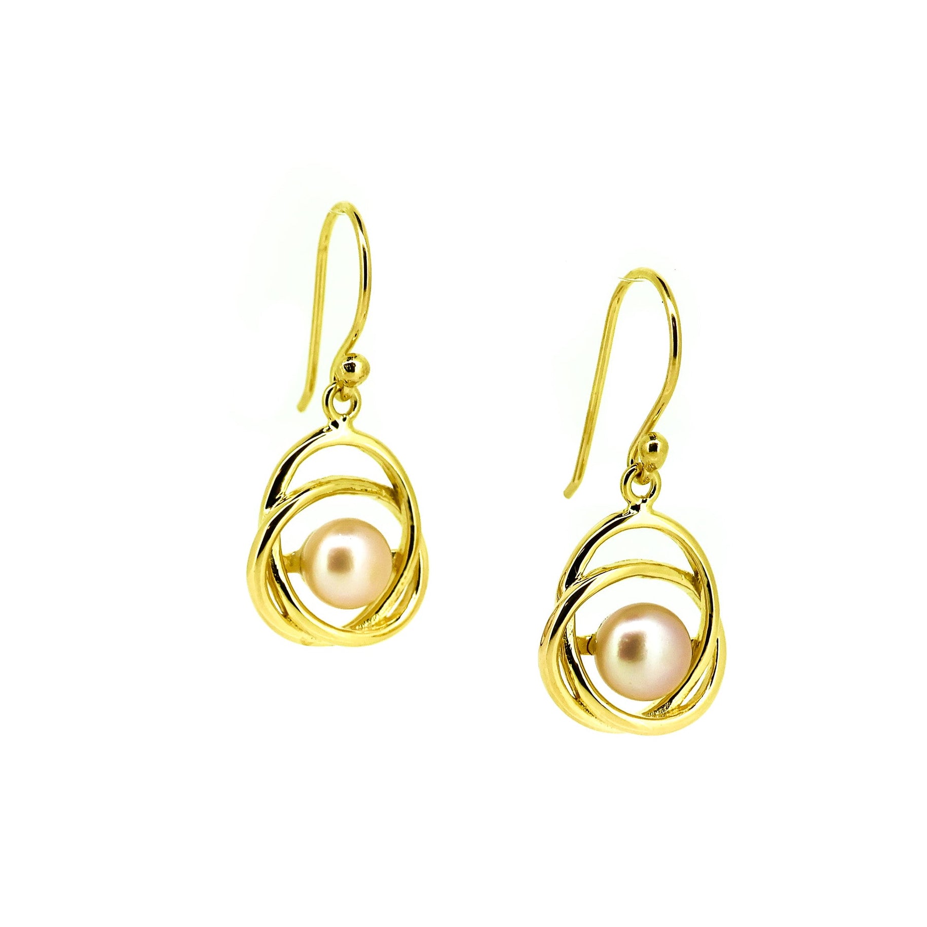 gold earroomgs with pink pearls