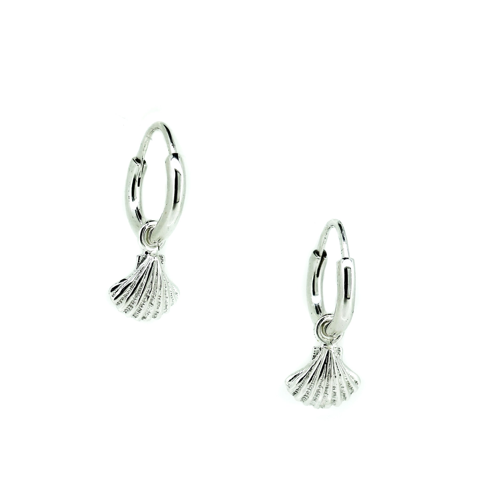 shell huggie sleeper earrings in silver