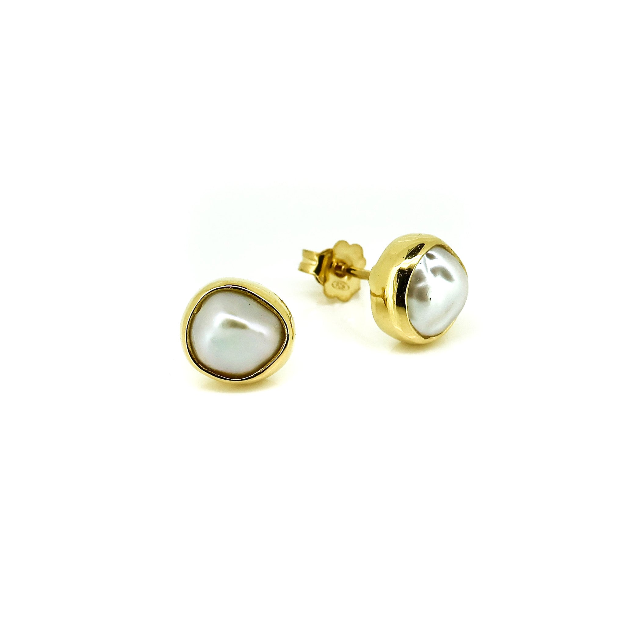 freshwater keshi pearl studs set in gold