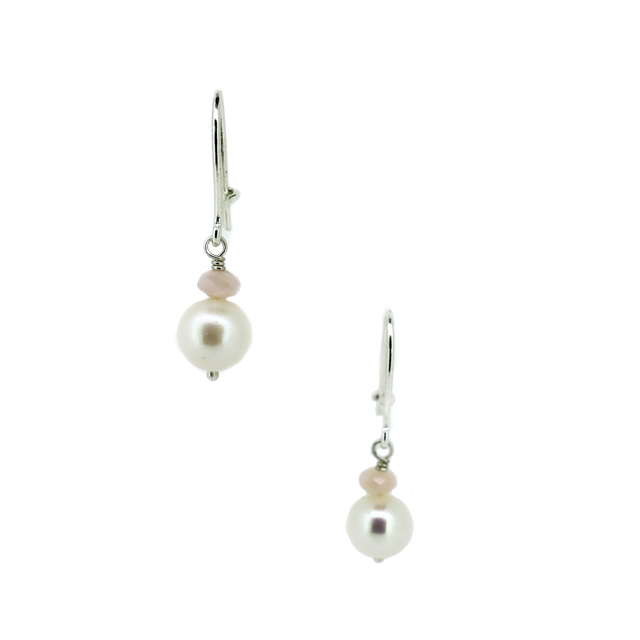 hook earrings with pearl and pink opals