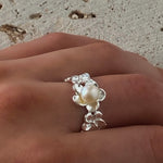 frangipani ring with pearl in silver