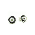 Gantheaume Sunset Studs – 9mm pearl earrings with sterling silver swirl design inspired by Broome sunsets