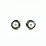Gantheaume Sunset Studs – 9mm pearl earrings with sterling silver swirl design inspired by Broome sunsets