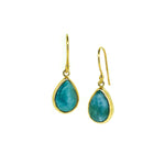 dew drop shaped larimar hook earrings in gold