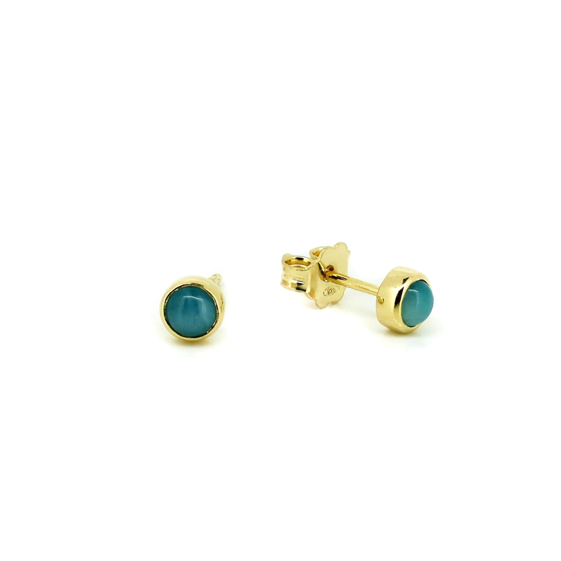 4mm larimar studs set in gold