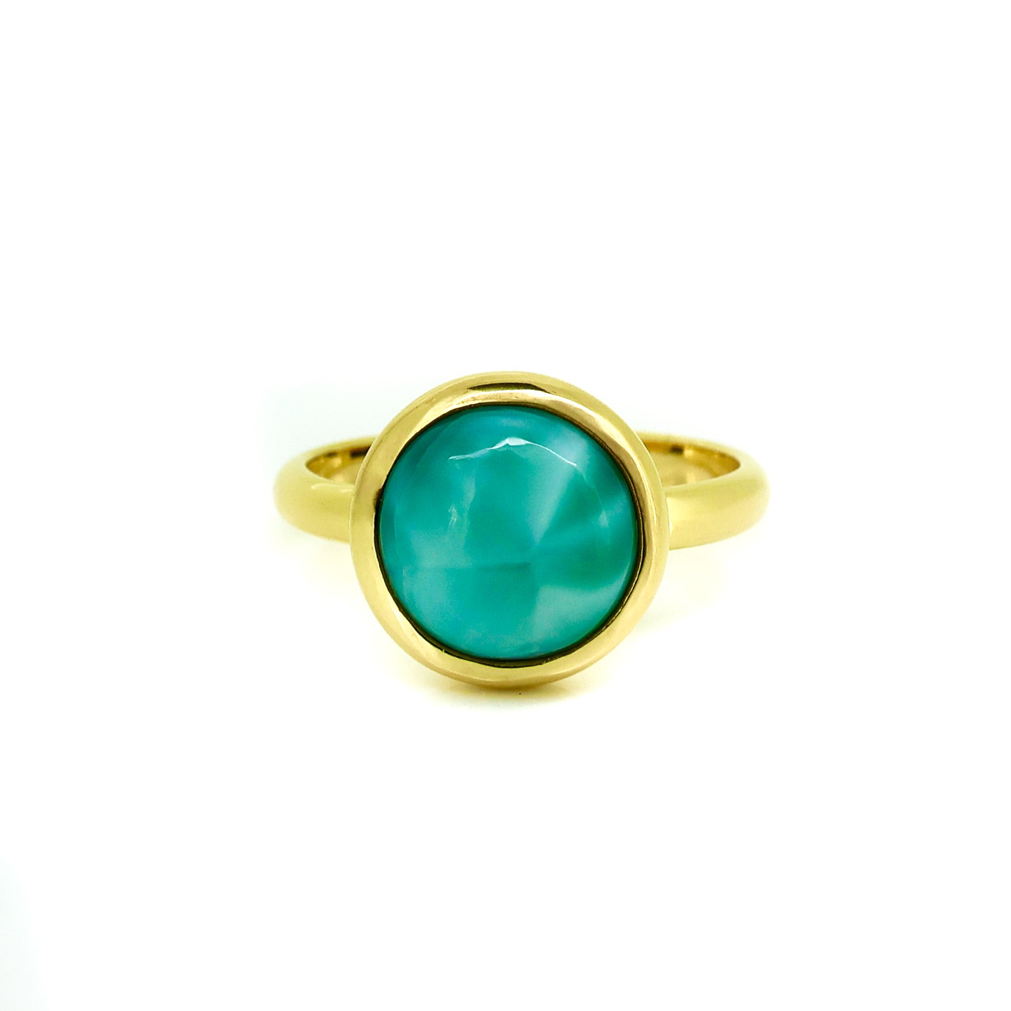 Gold dominican larimar ring