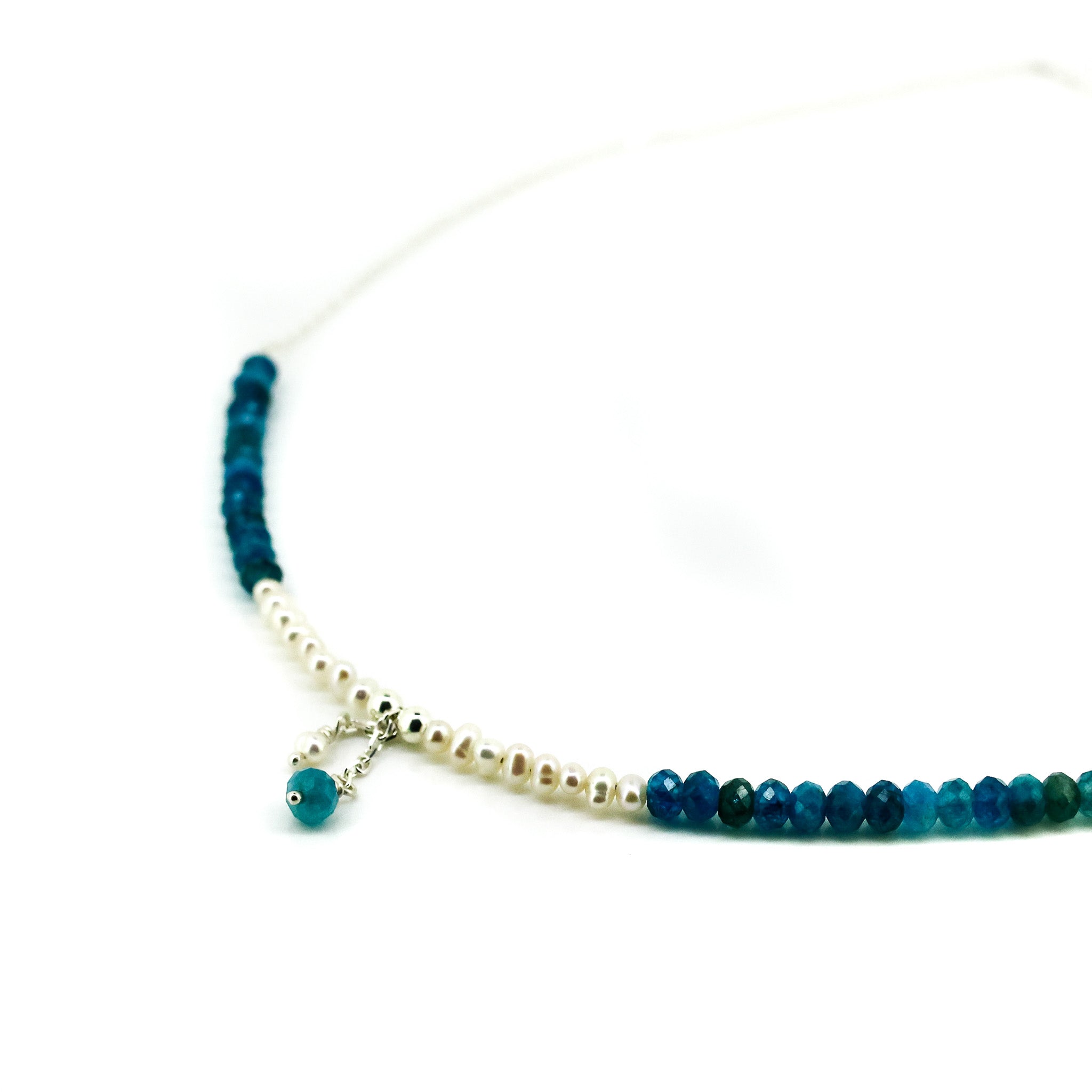 dainty silver chain necklace with apatite and pearls