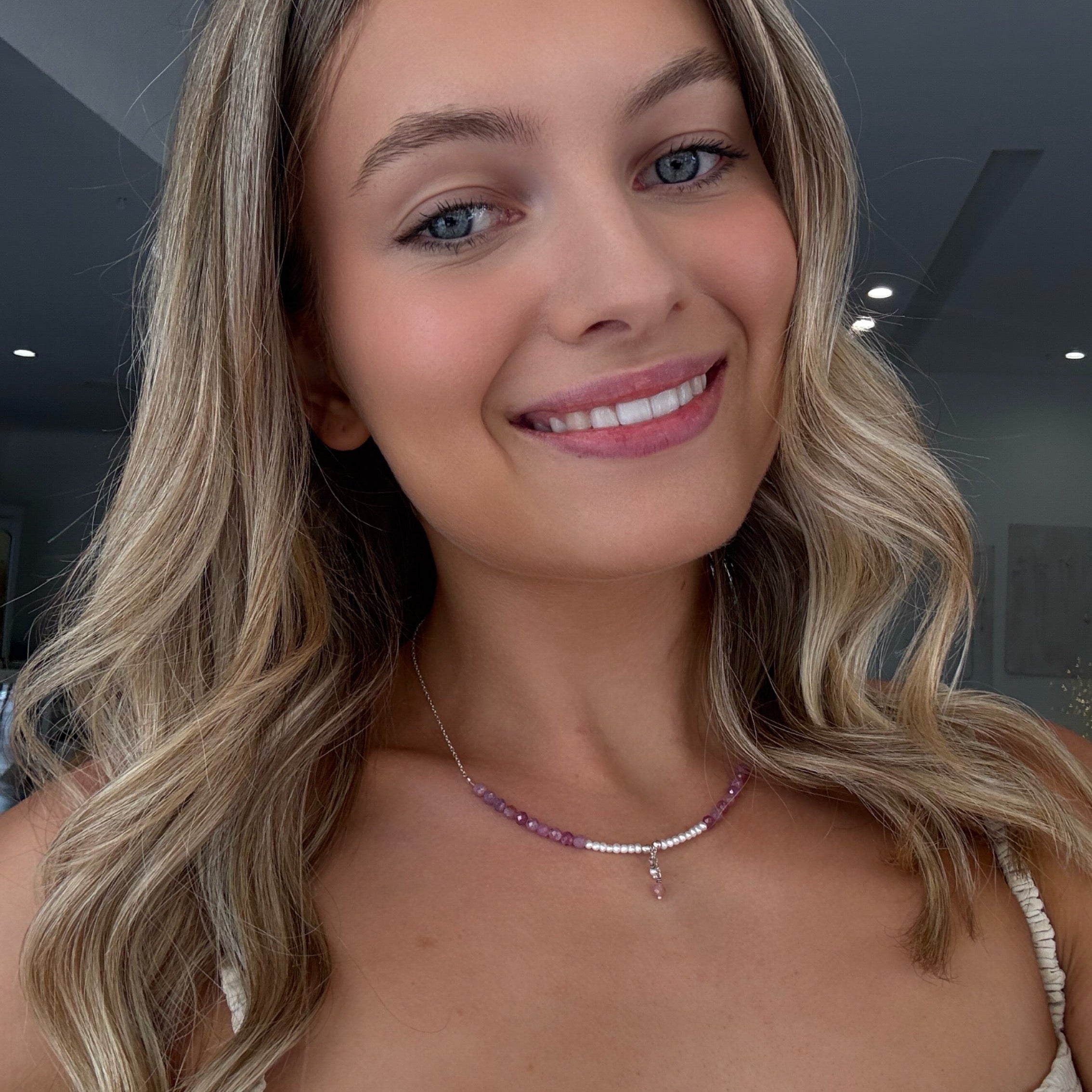 dainty pearl and gemstone boho necklace