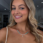 dainty boho beach necklace with gemstones and pearls