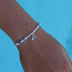 dianty silver chain bracelet with pearls and larimar gemstones