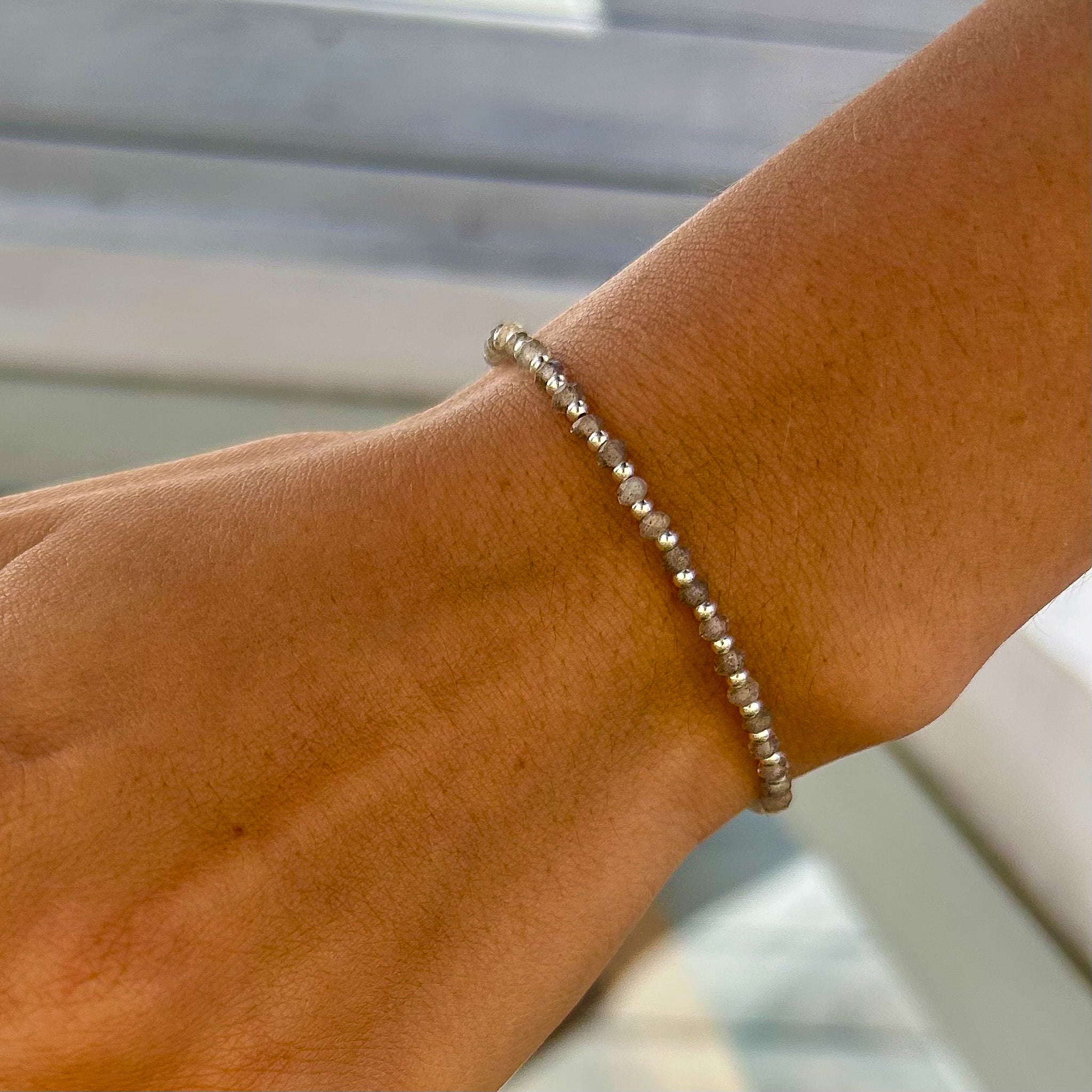 handmade beaded labradorite and silver bracelet
