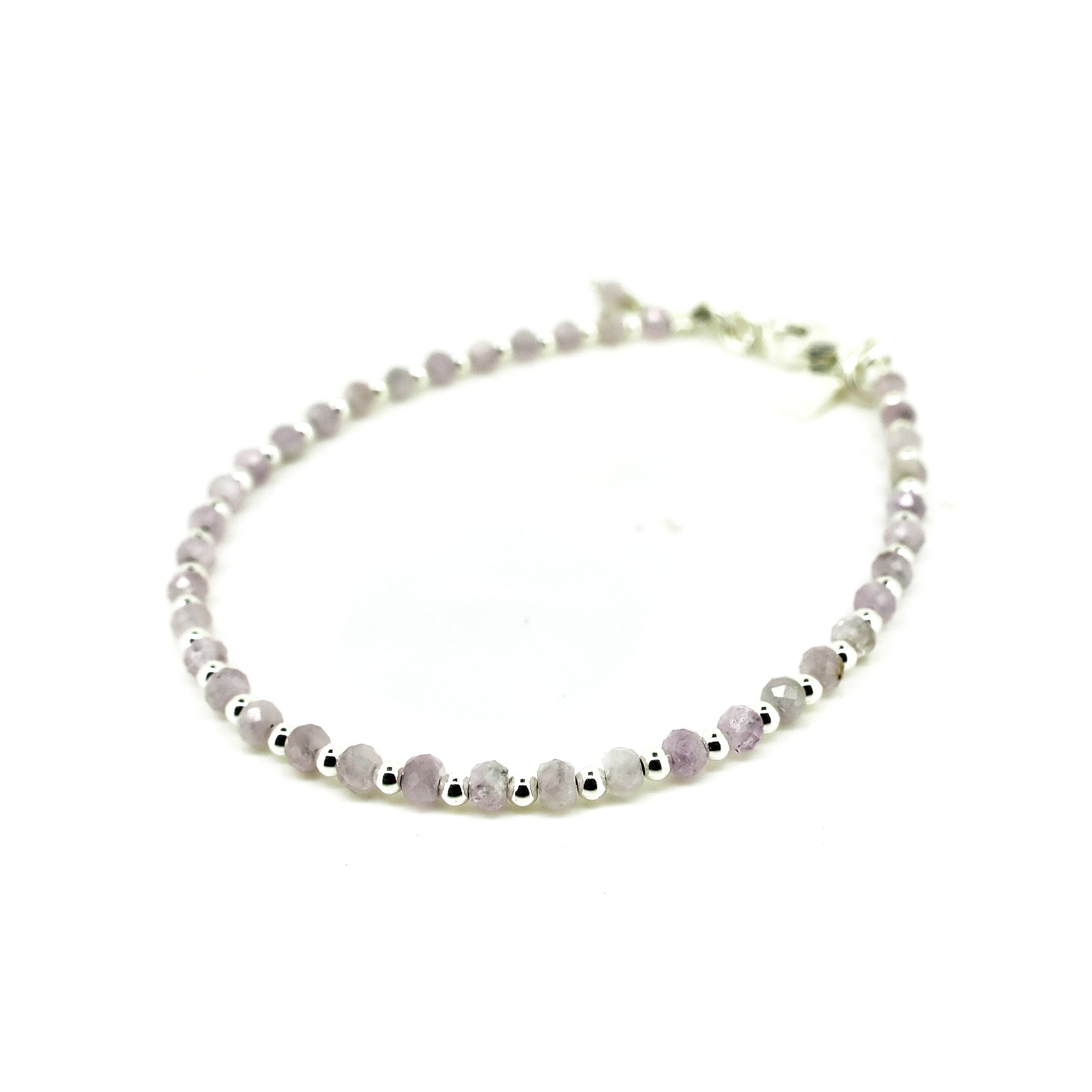 handmade silver beaded bracelet with gemstones kunzite