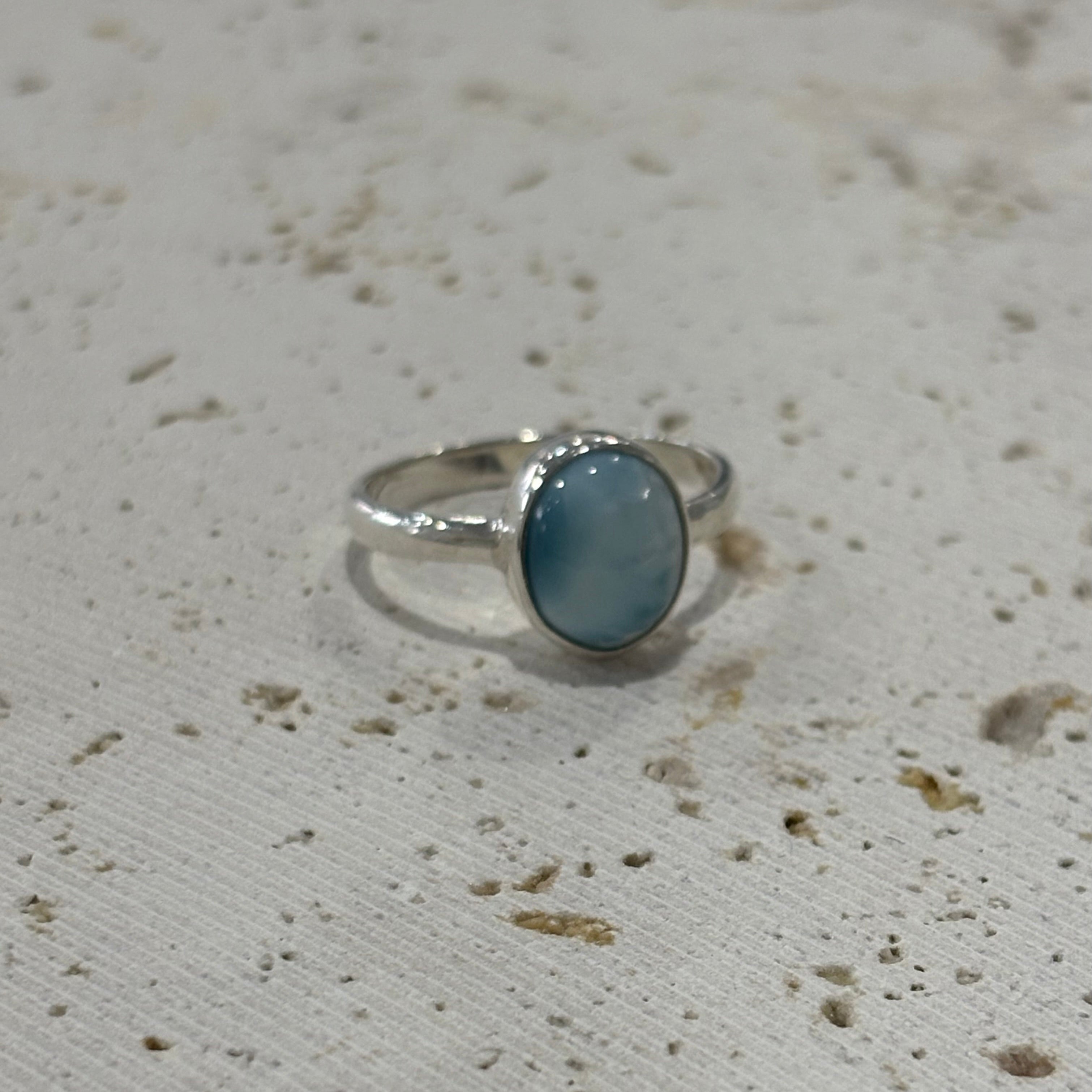 oval shaped silver larimar ring