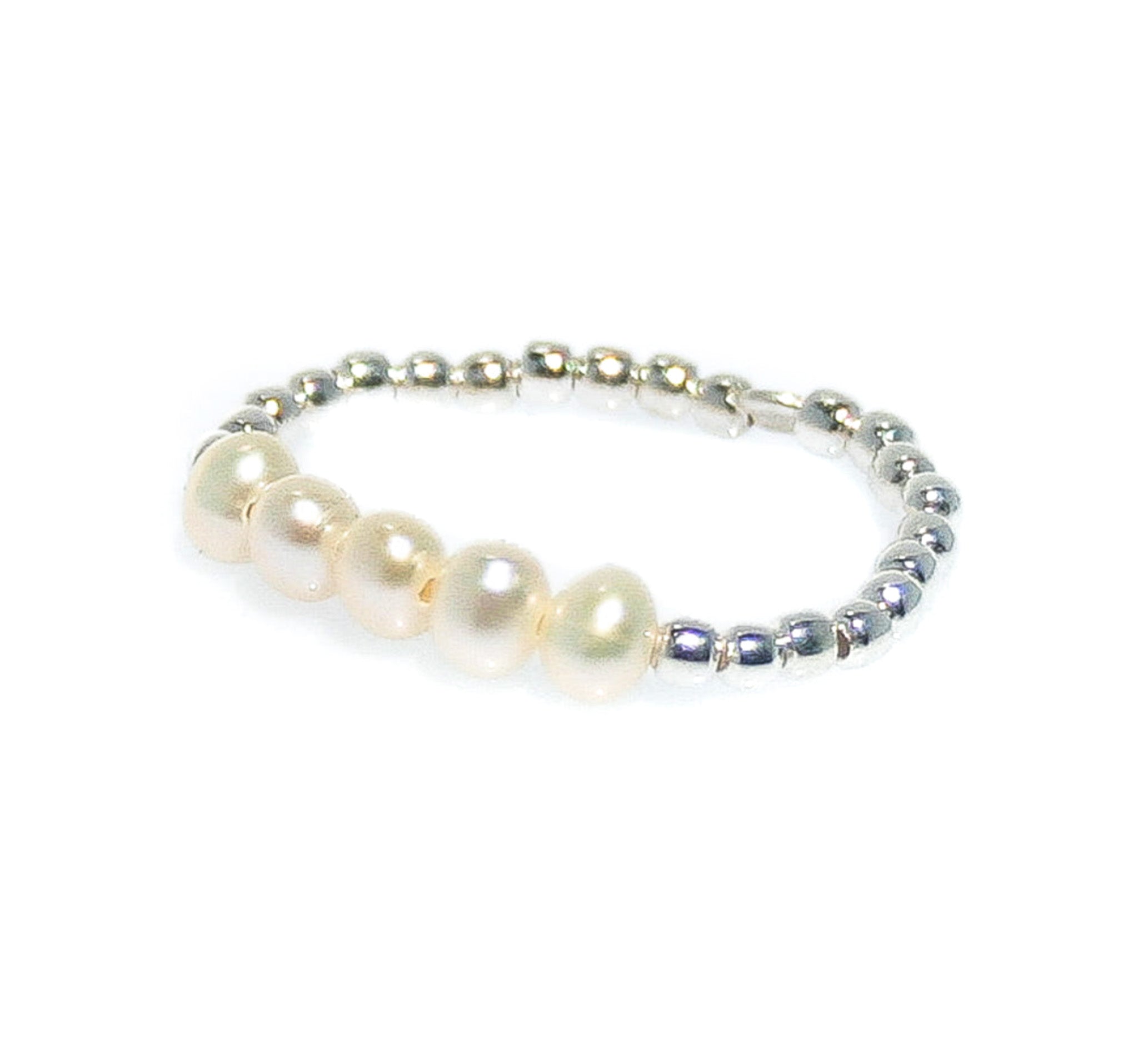 stretch sterling silver ring with pearls